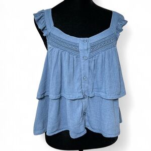 AMERICAN EAGLE  Outfitters Blue Ruffled Sleeveless Tank Top S/P/CH